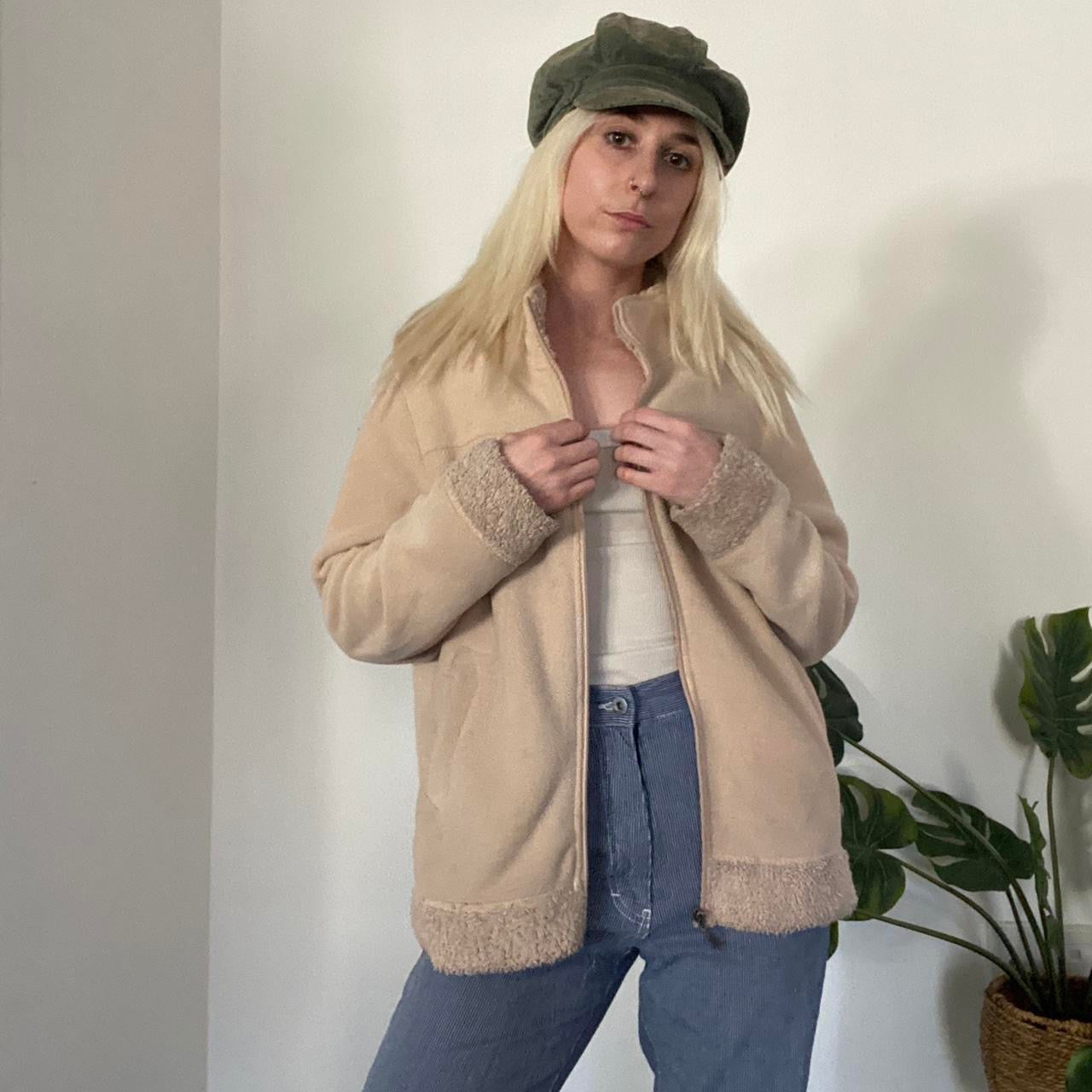 Vintage tan fleece zip up jacket