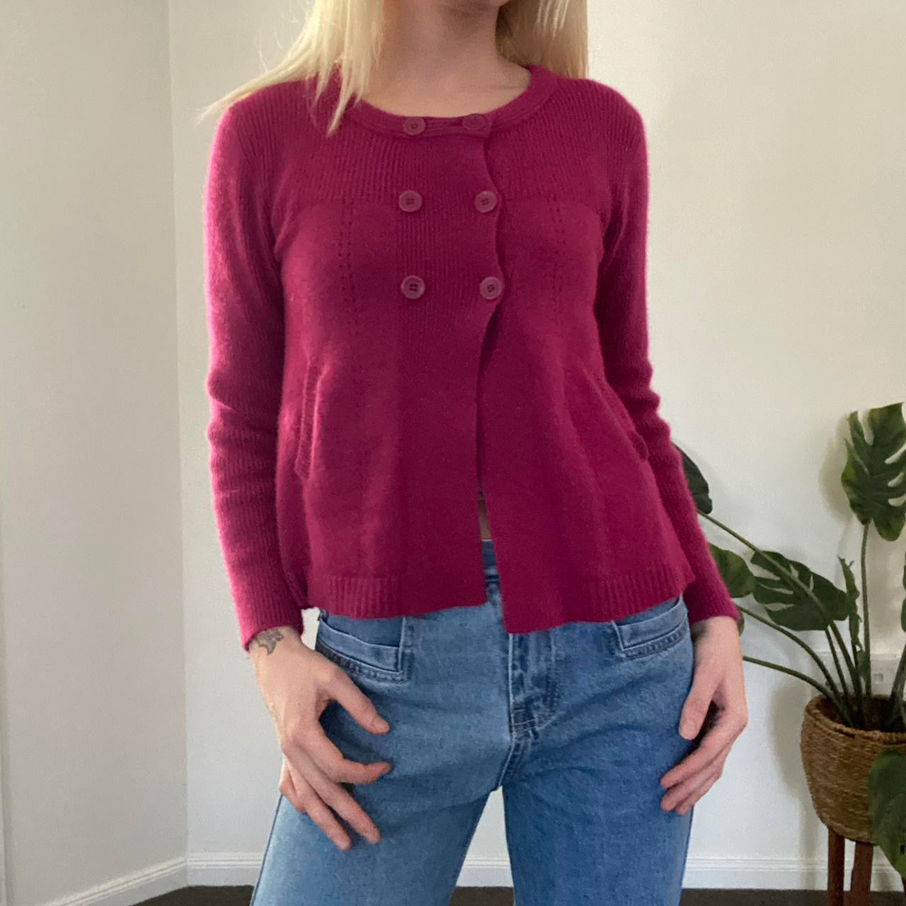 90s magenta pink cardigan with button up detail