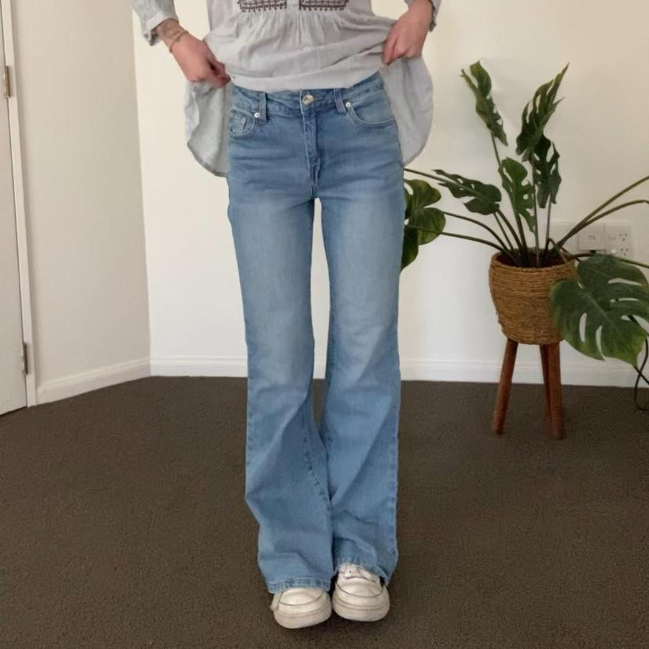 Light blue high waisted flare jeans