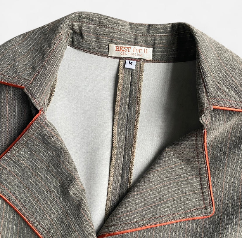 Y2K Grey pinstripe striped blazer with orange piping!