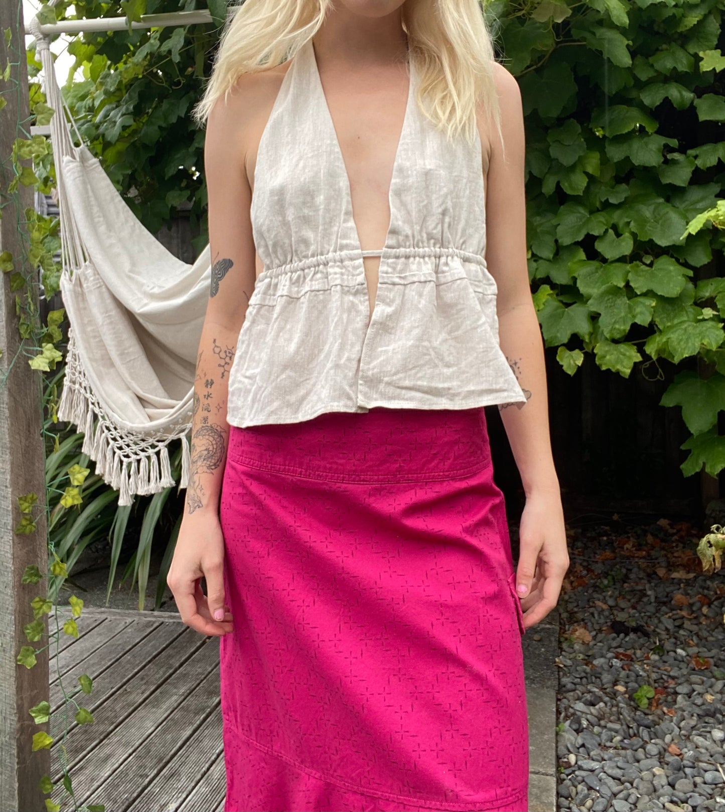 Linen Tan Halter Neck Backless Top