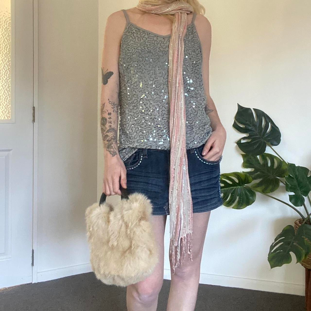 Y2K style Cream fur mini handbag