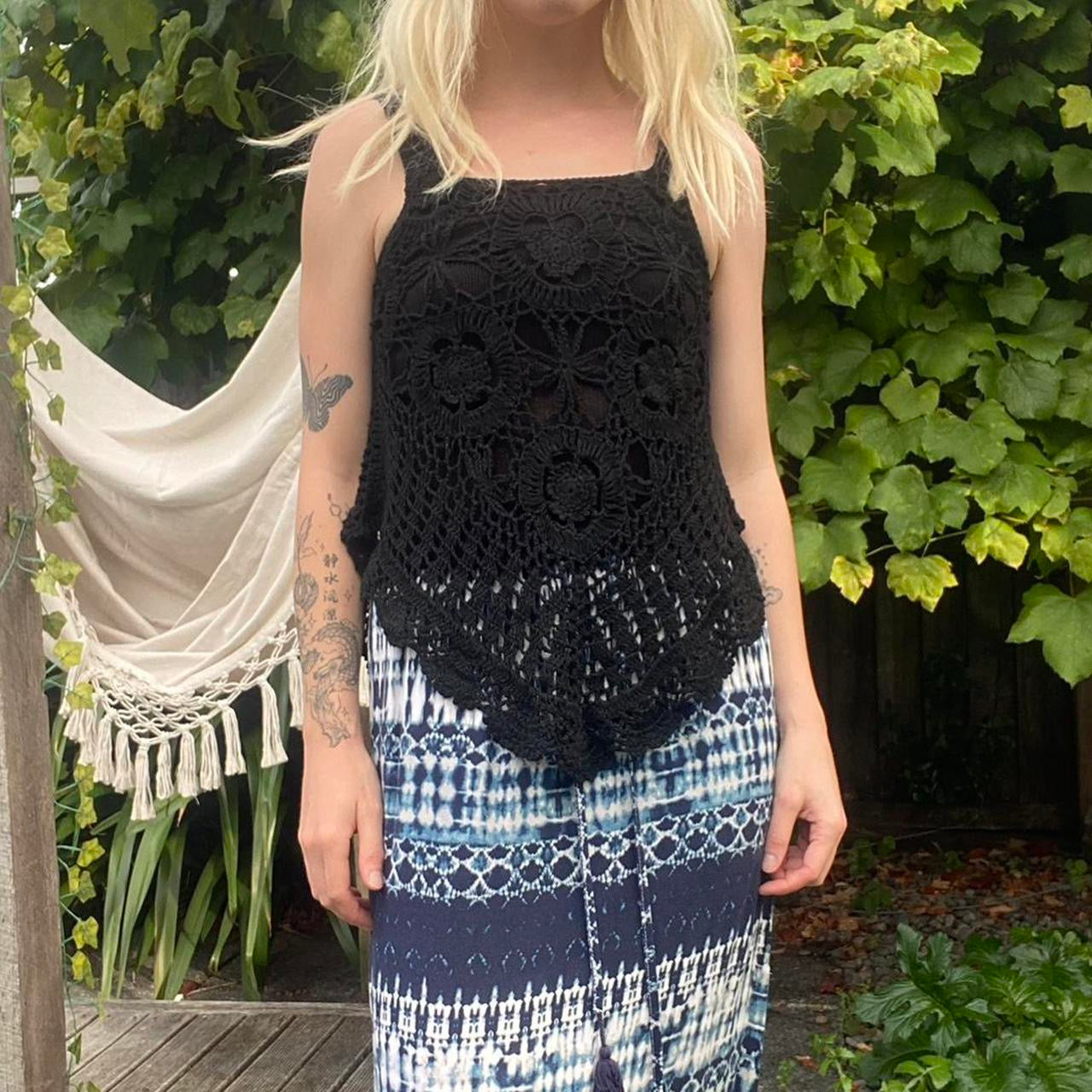 Cute Black Crochet Asymmetrical Top