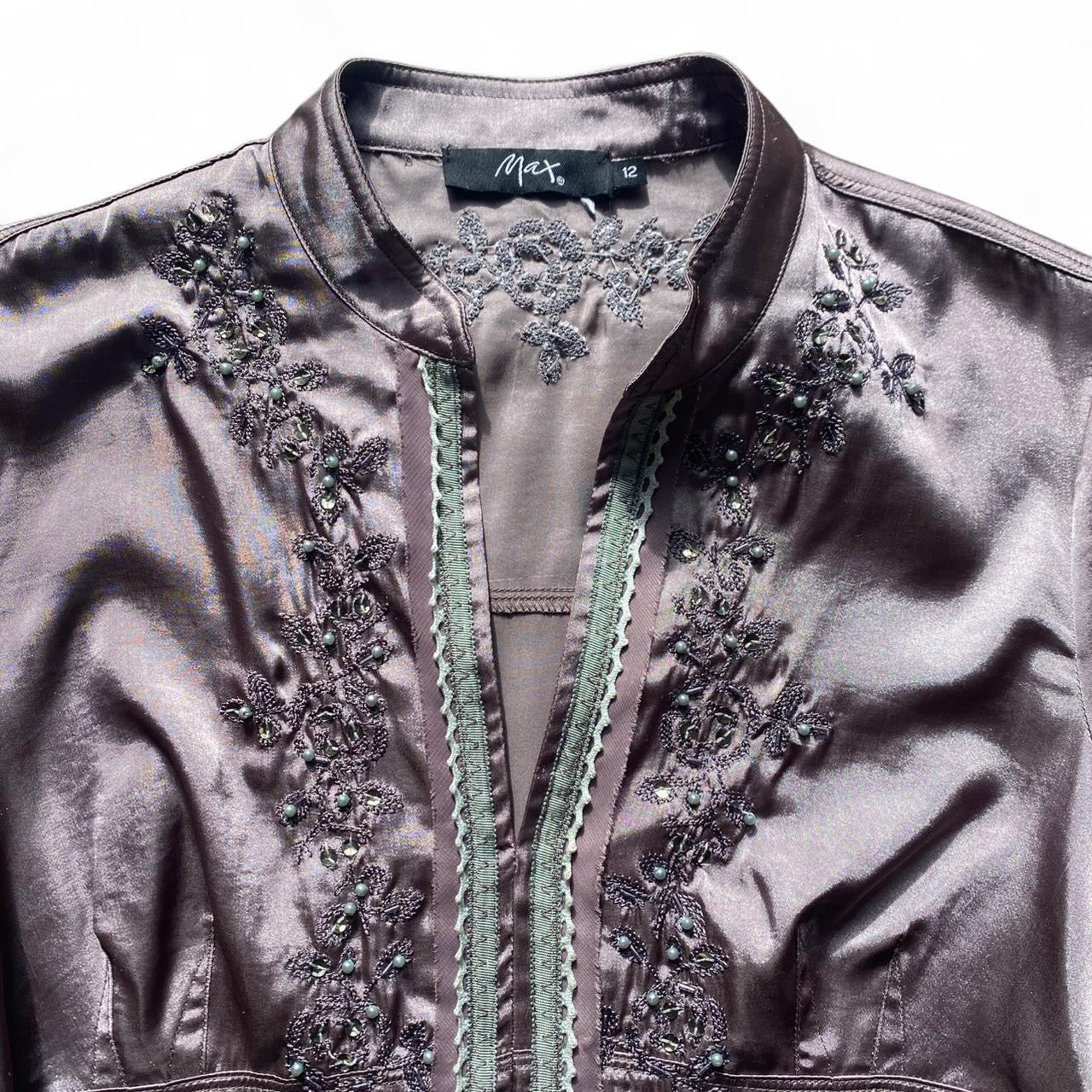 The cutest Y2K grey/purple Satin detailed zip dress