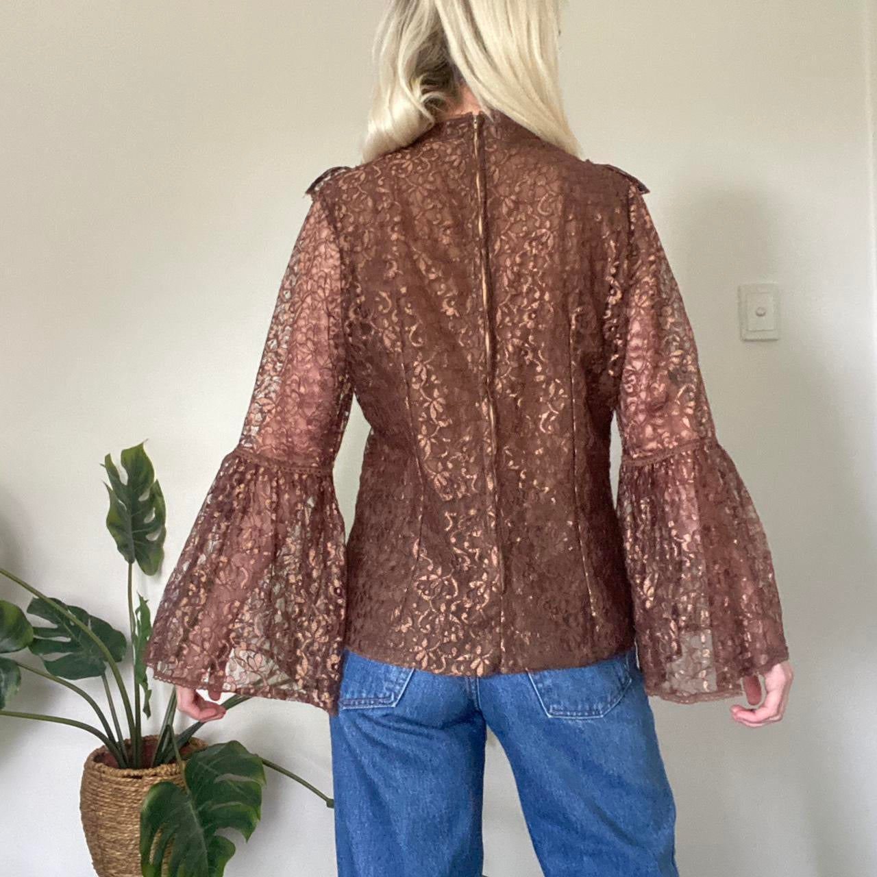 Vintage brown lace blouse