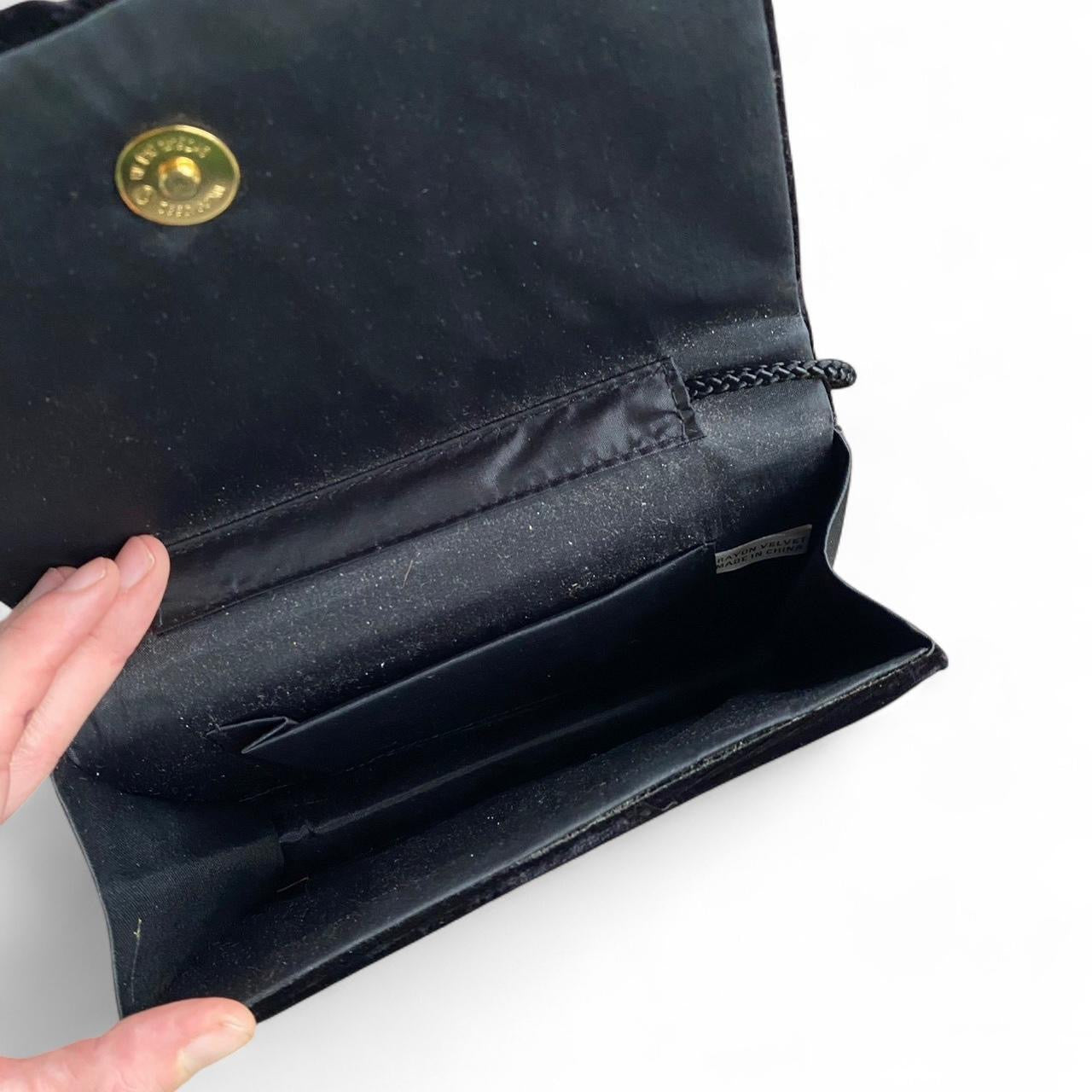Vintage 90s Black velvet shoulder bag with gold detailing