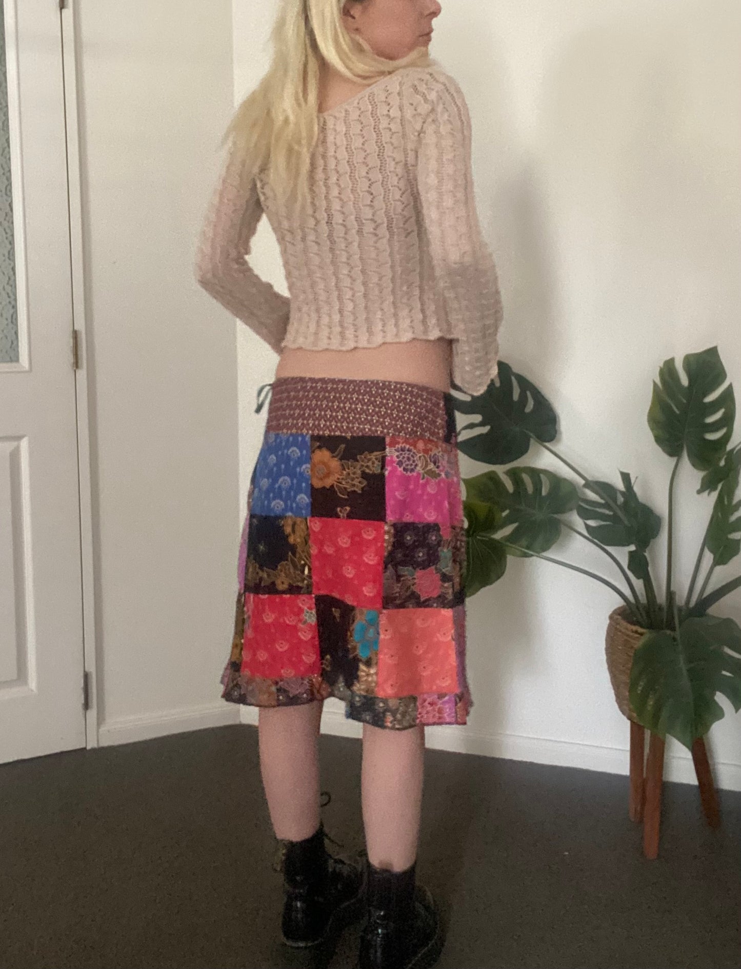 Amazing patchwork midi skirt with stunning beading 🩷