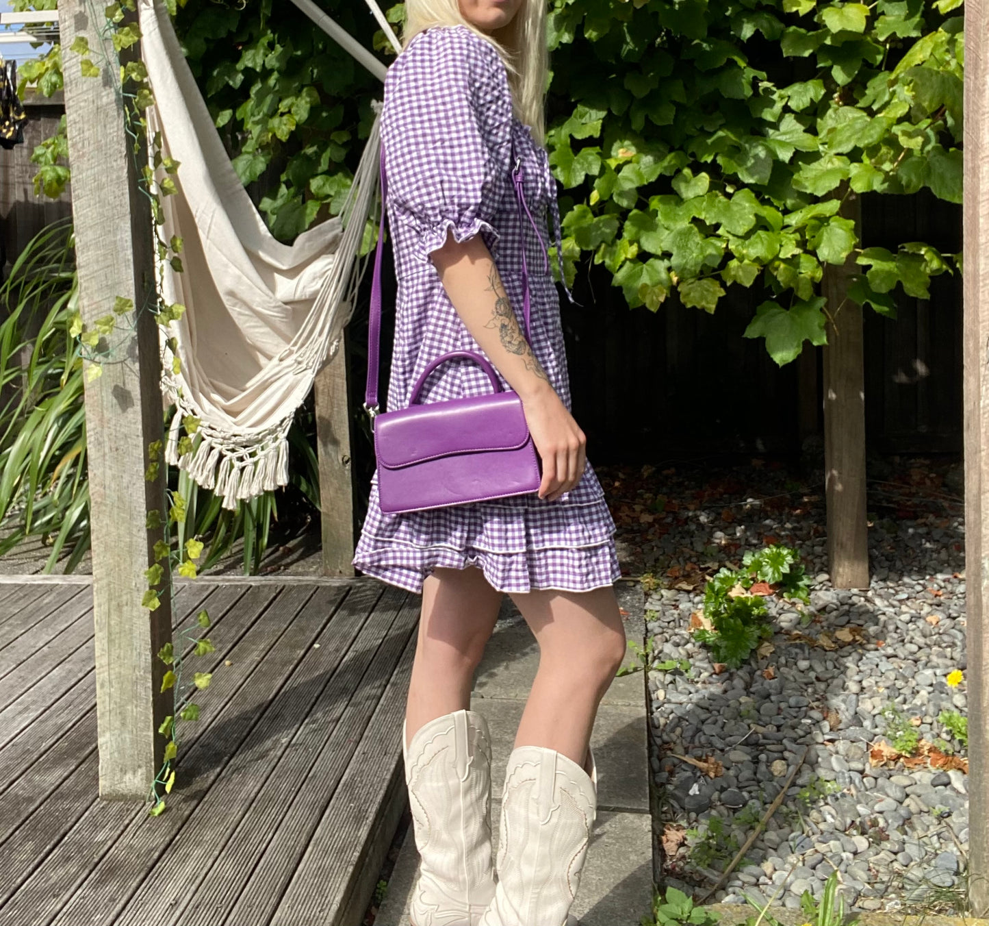The cutest Purple and white gingham dress