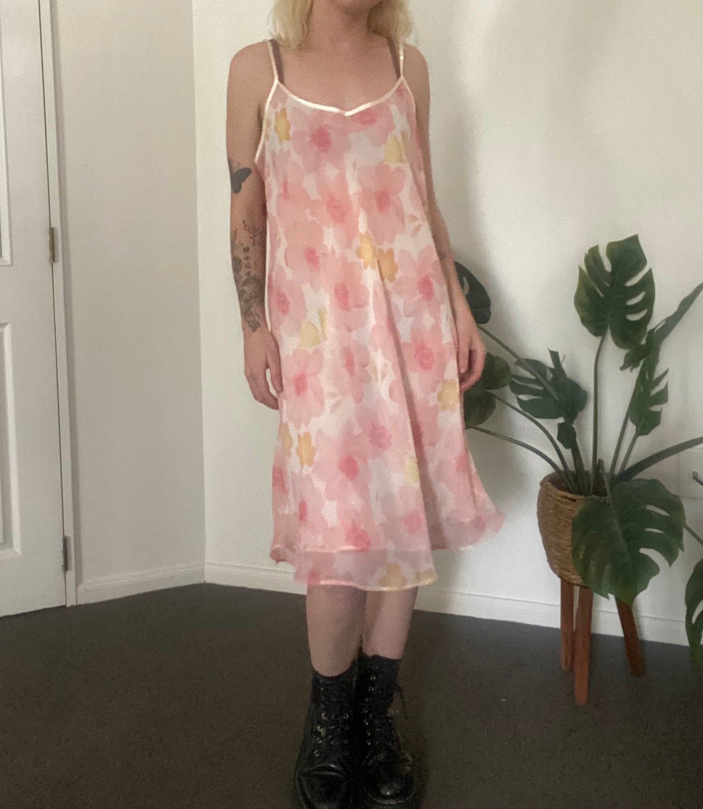 Pink floral fairy midi slip dress