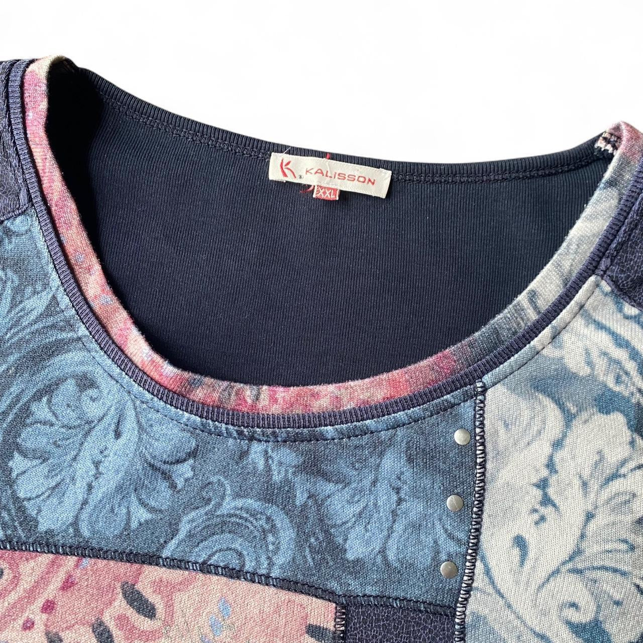 Vintage Navy blue & multi-coloured patchwork long sleeve top