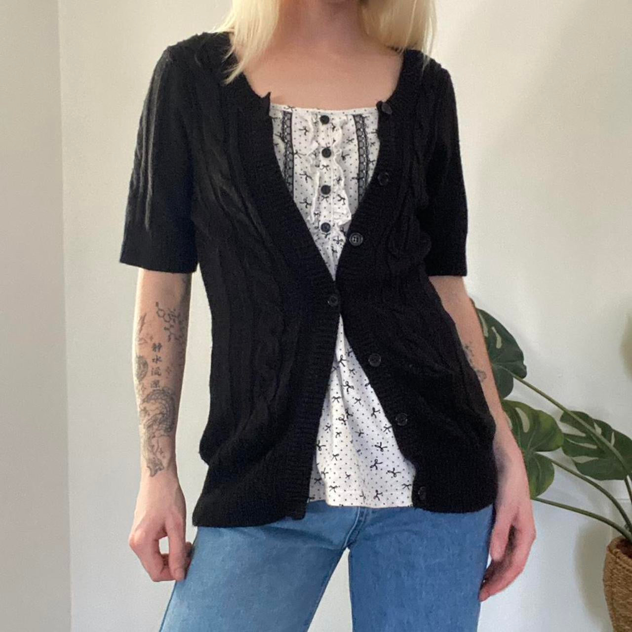 Cute Y2K layered polka dot knit top