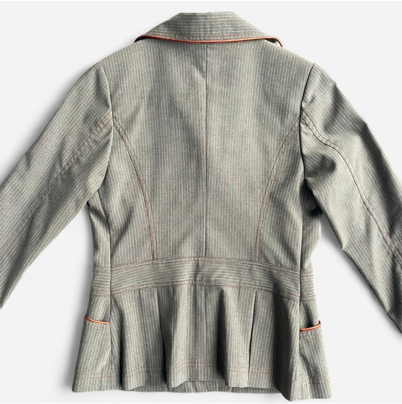 Y2K Grey pinstripe striped blazer with orange piping!