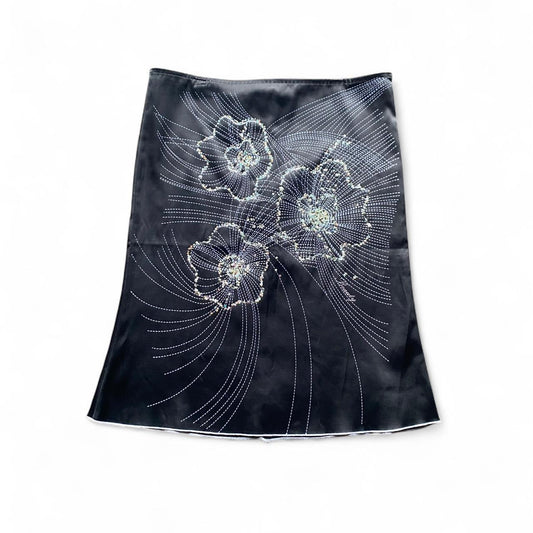 90s Black satin skirt with floral sequin details