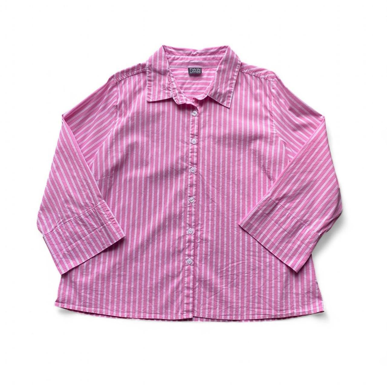 Y2K Pink and white striped button-up blouse