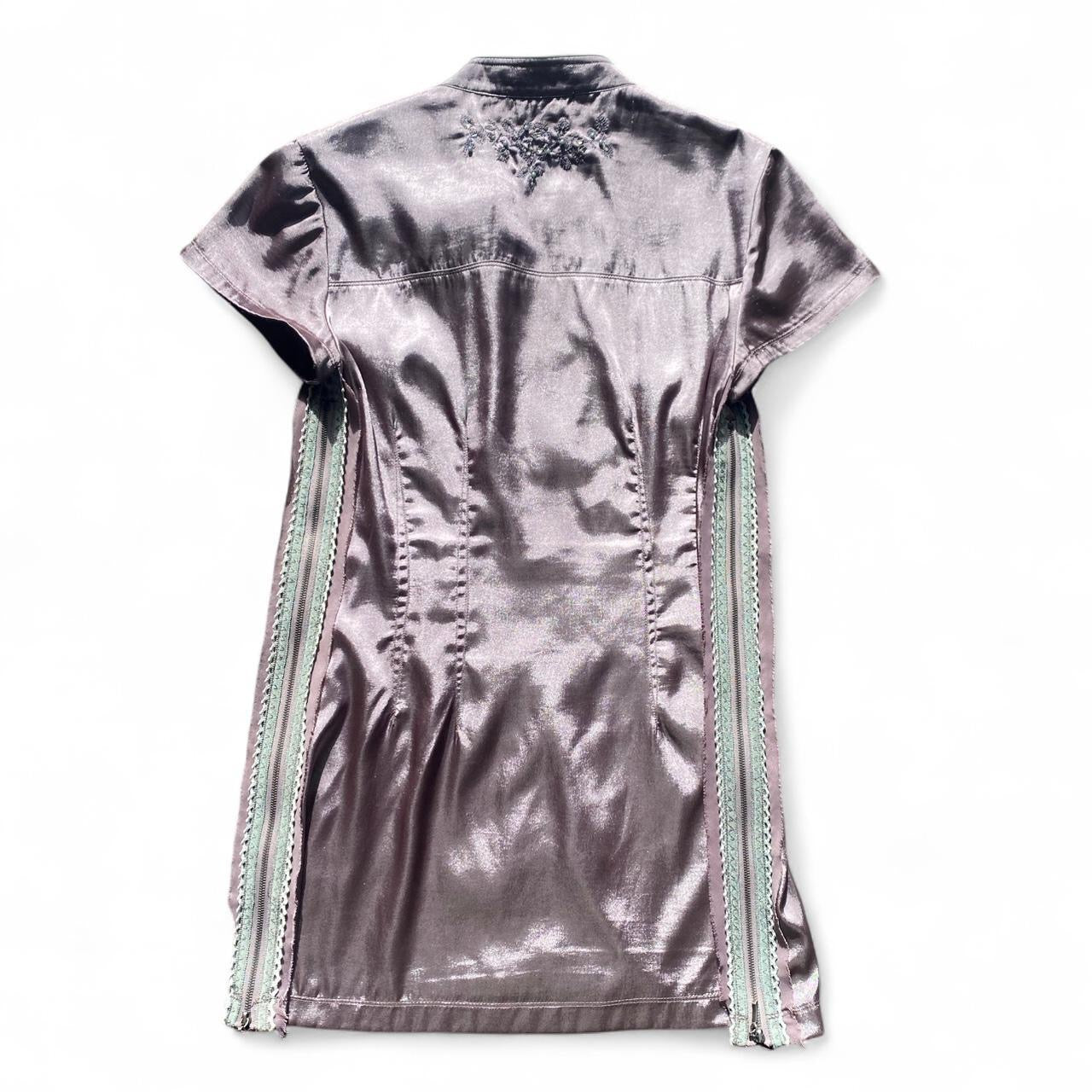 The cutest Y2K grey/purple Satin detailed zip dress