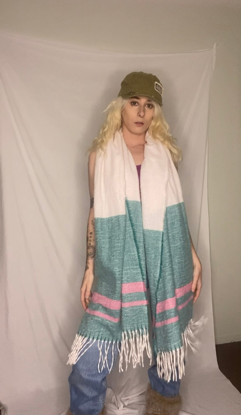 Soft green and pink striped chunky scarf!