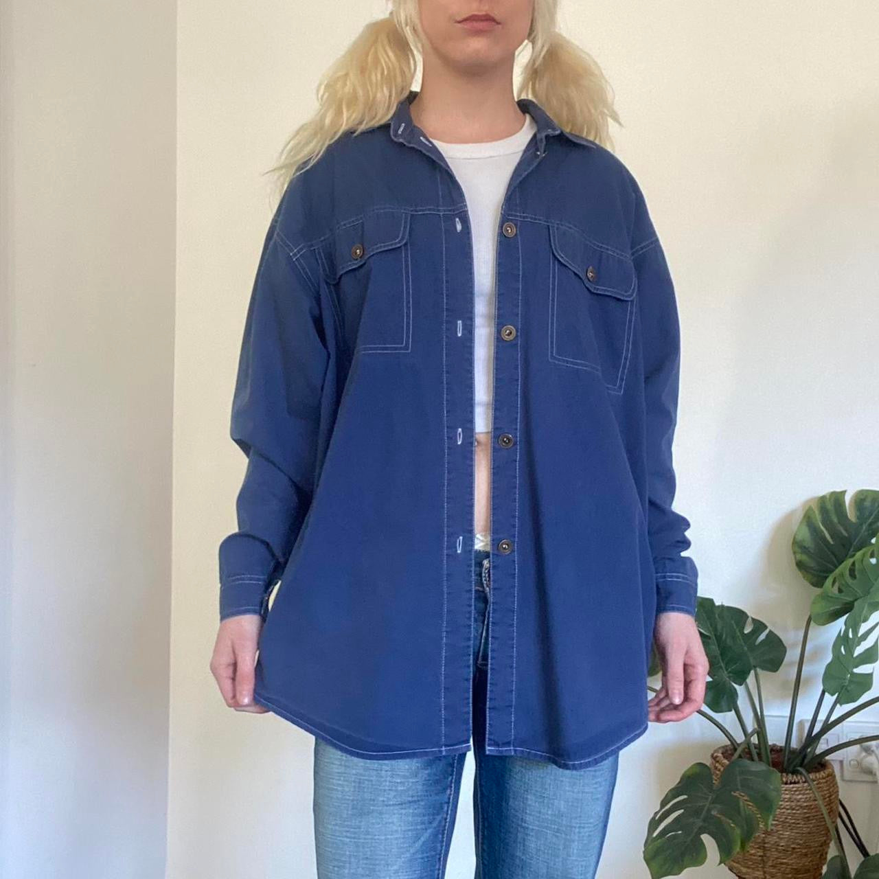 Blue denim style button up shirt
