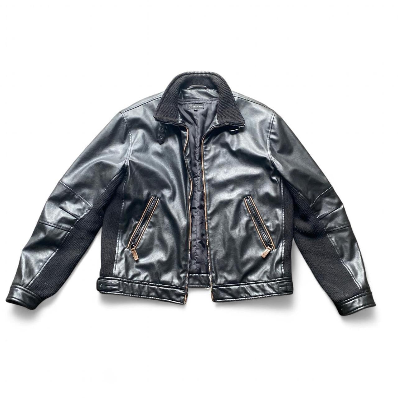 Y2K Black leather style biker bomber jacket