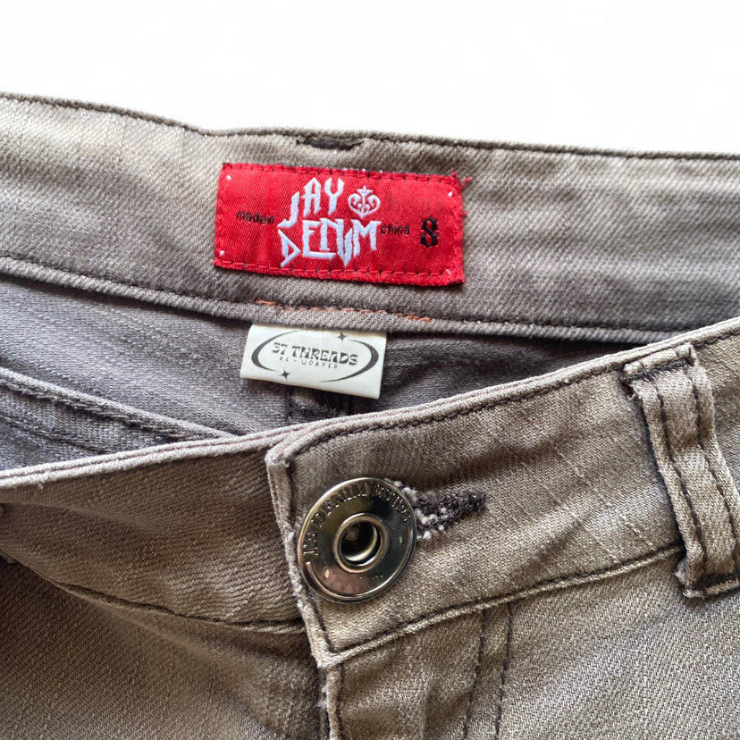 Reworked denim mini pleated skirt