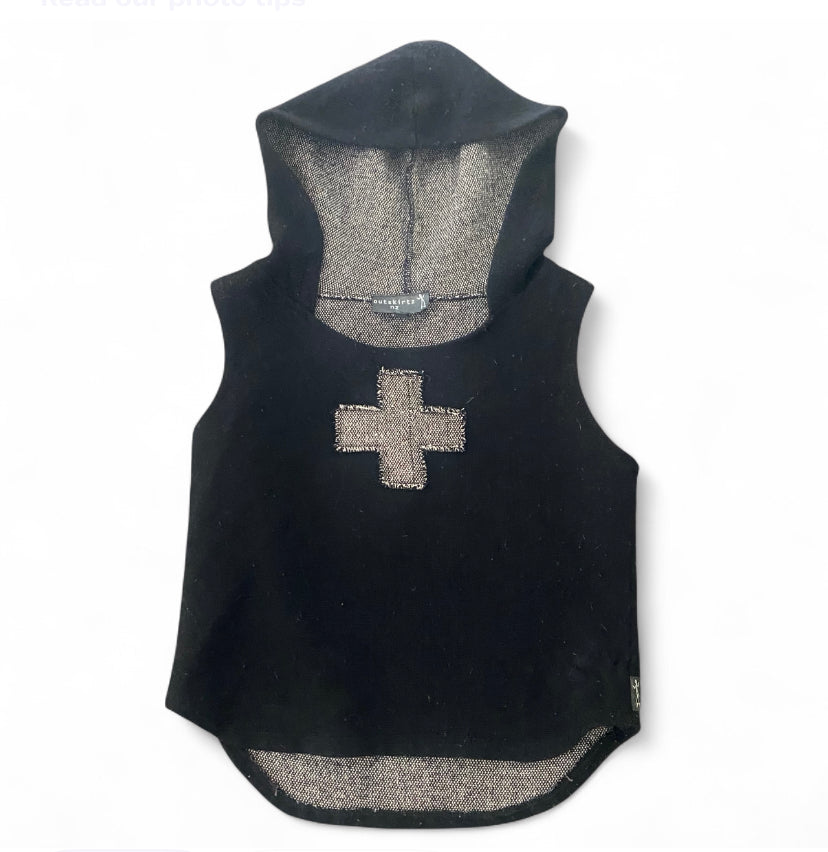 Black knit cropped Cross hoodie top