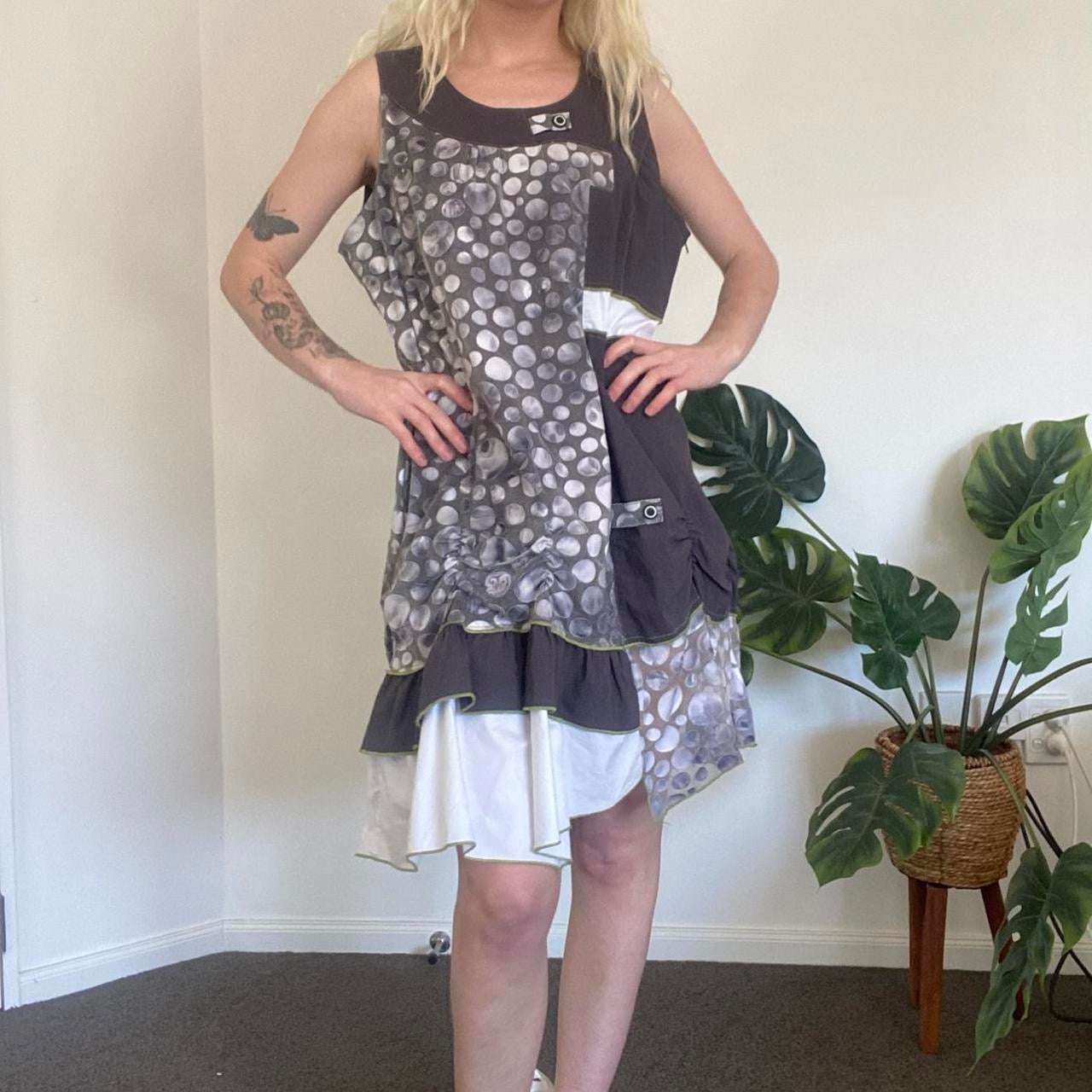 Y2K Grey and white fairy layered frill dress