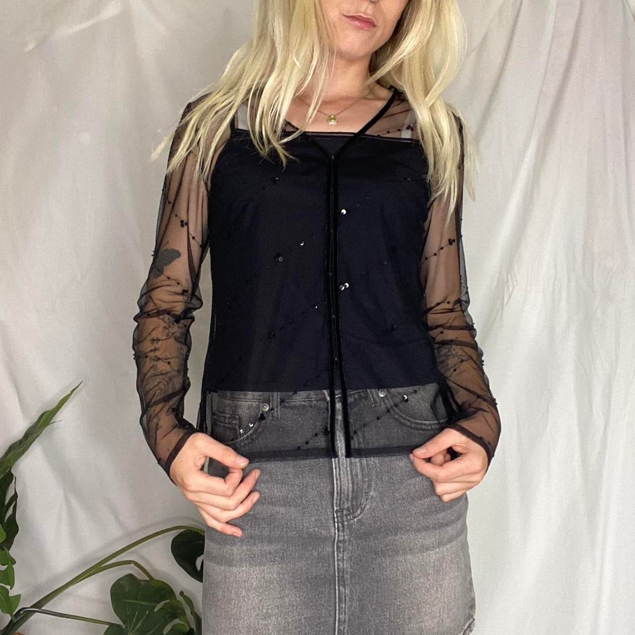 Y2K Sparkly black mesh sequin blouse
