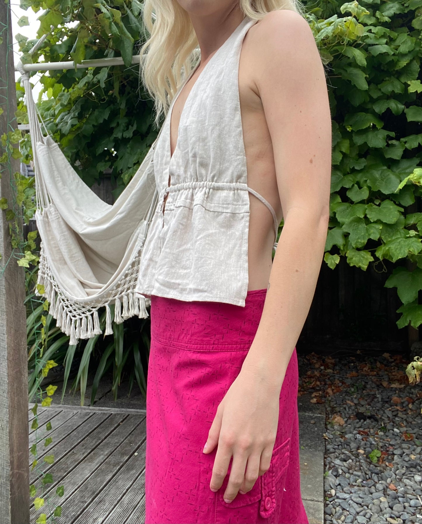 Linen Tan Halter Neck Backless Top