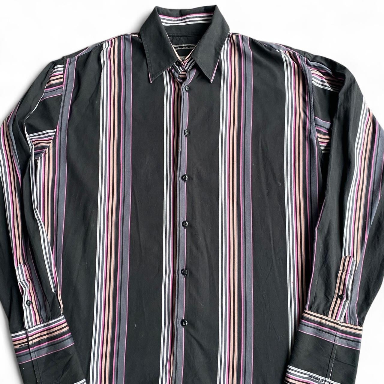 90s Grey and Pink Striped button up shirt
