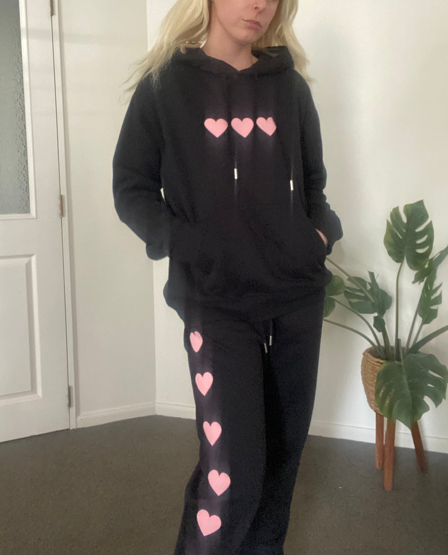 Black and pink heart Hoodie and Track pant set