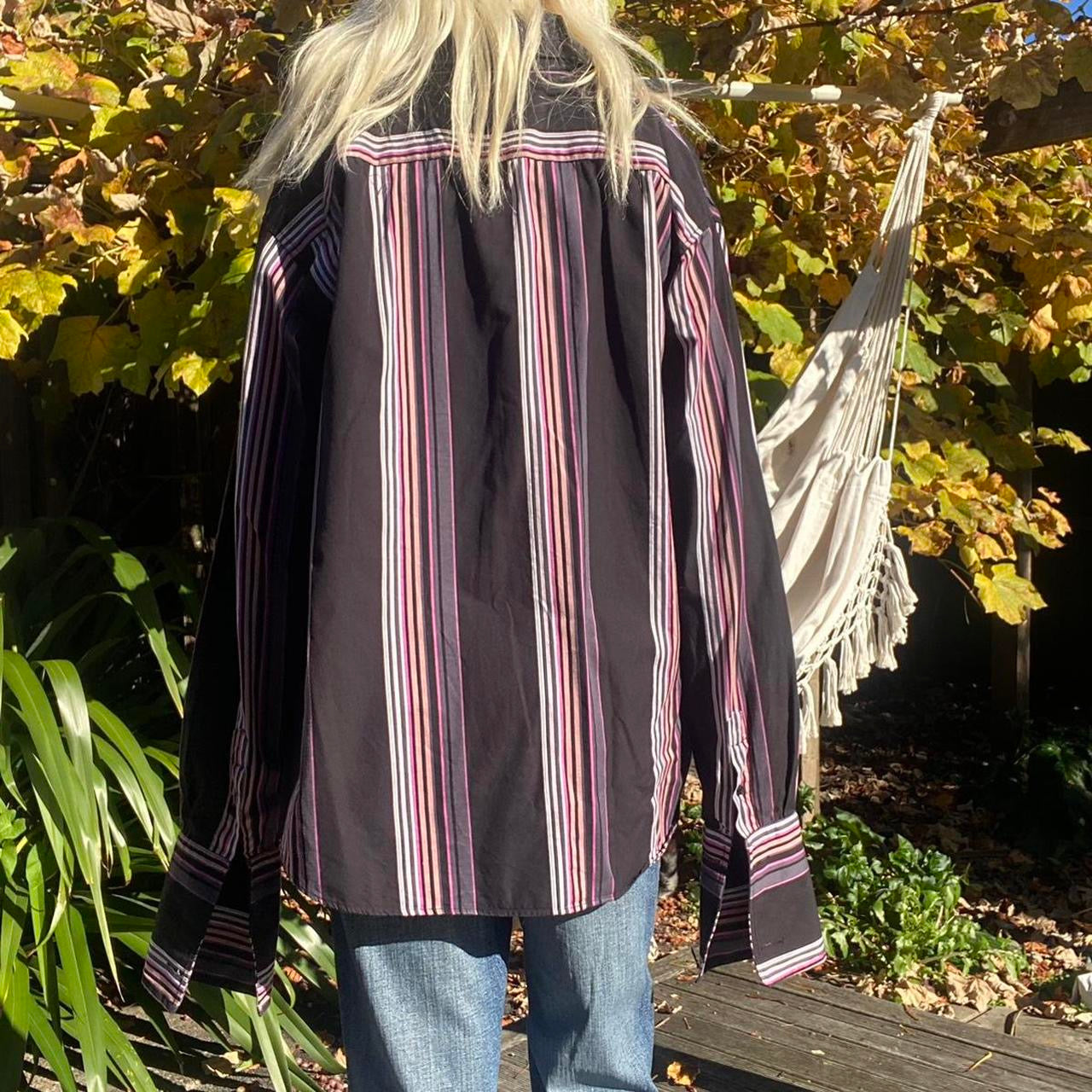 90s Grey and Pink Striped button up shirt
