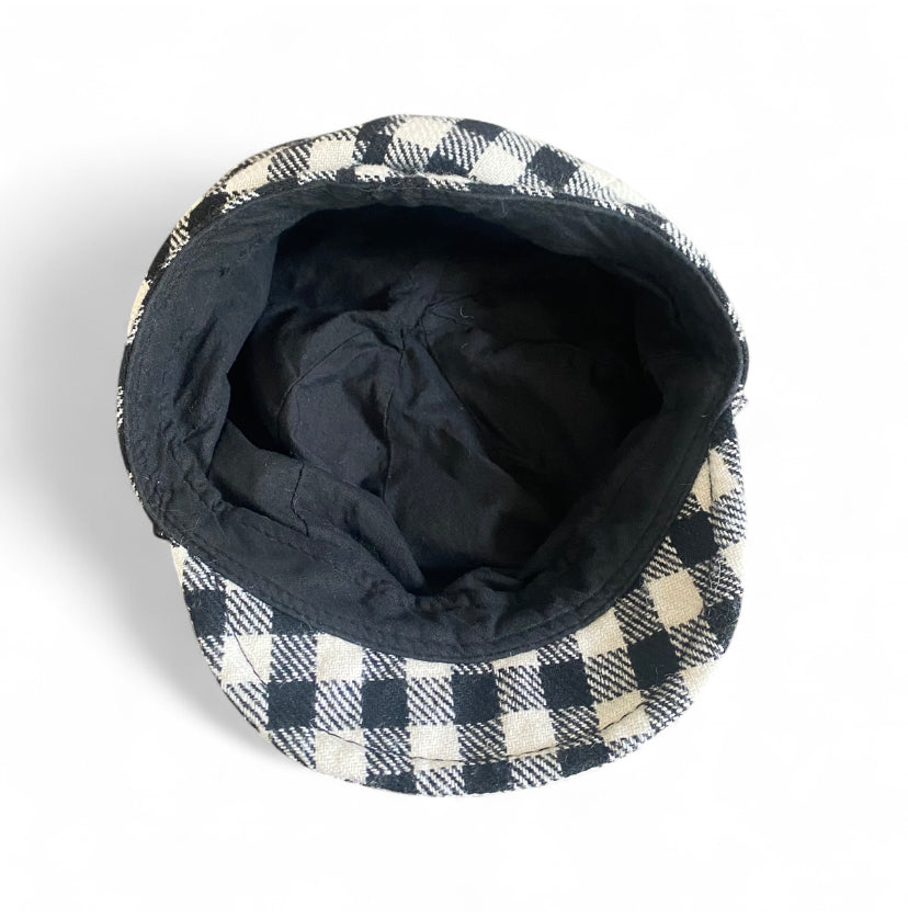 Y2K Black and white plaid baker boy cap