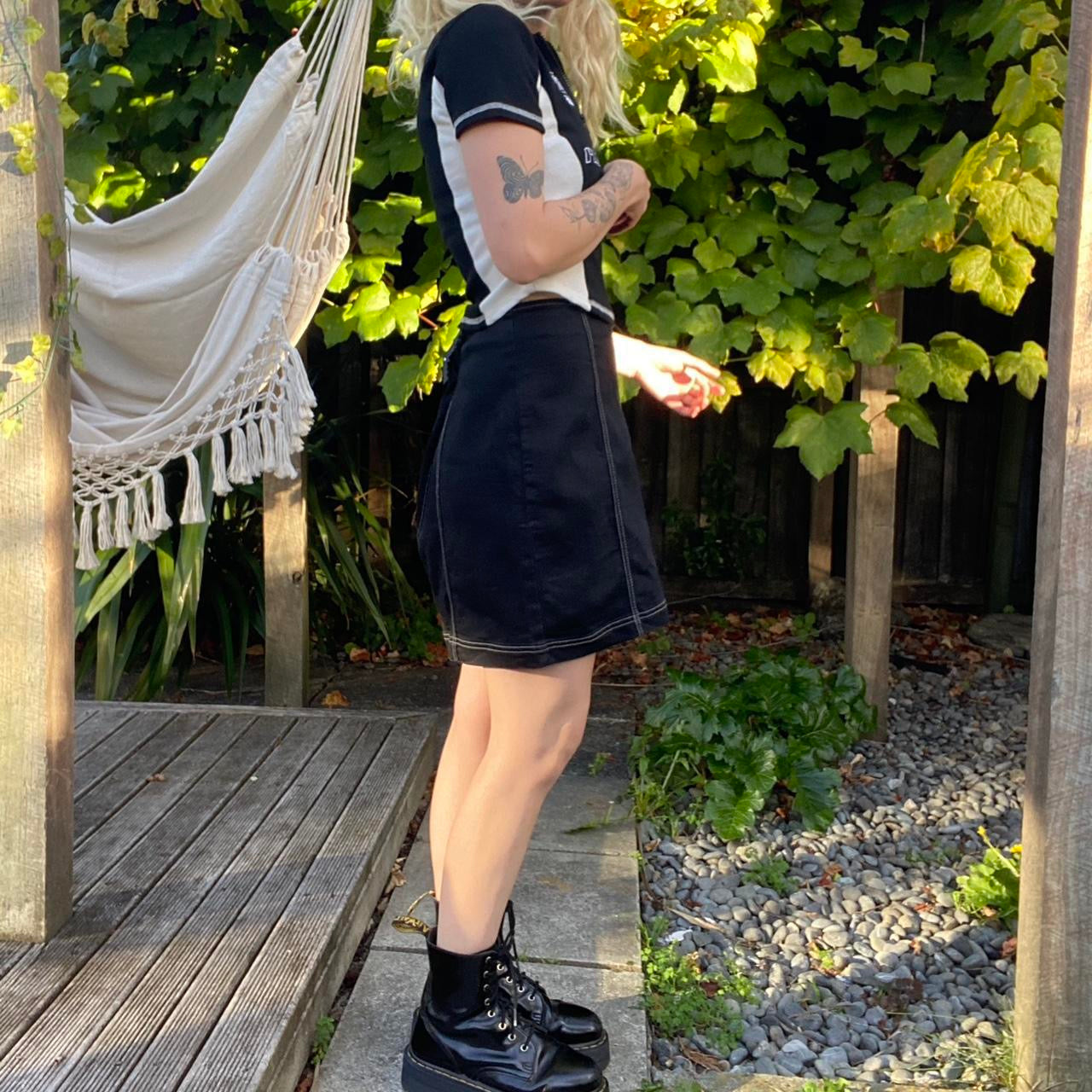 Cool Black mini skirt with white stitching
