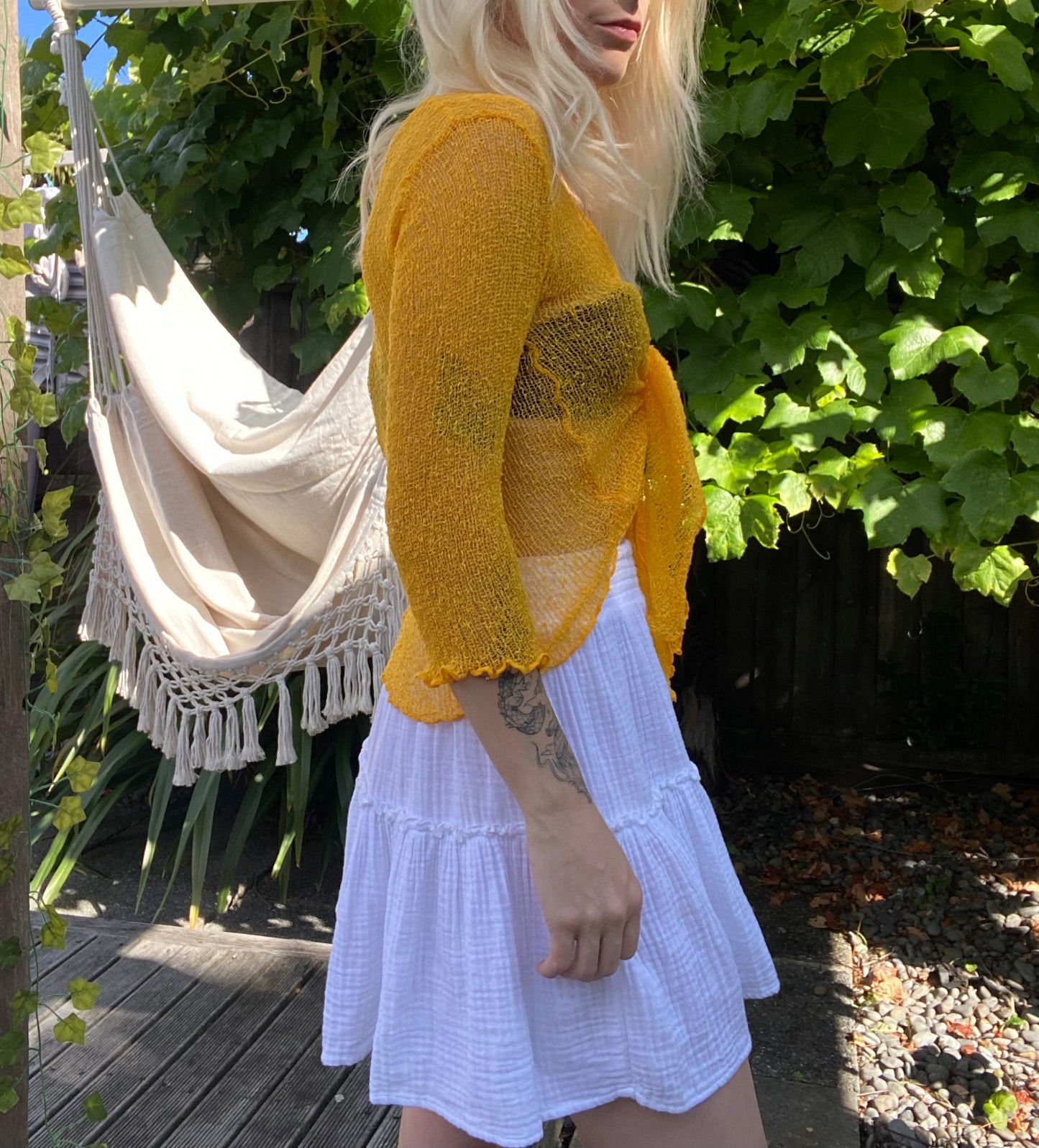 Yellow Rayon Tie Up Cardigan!