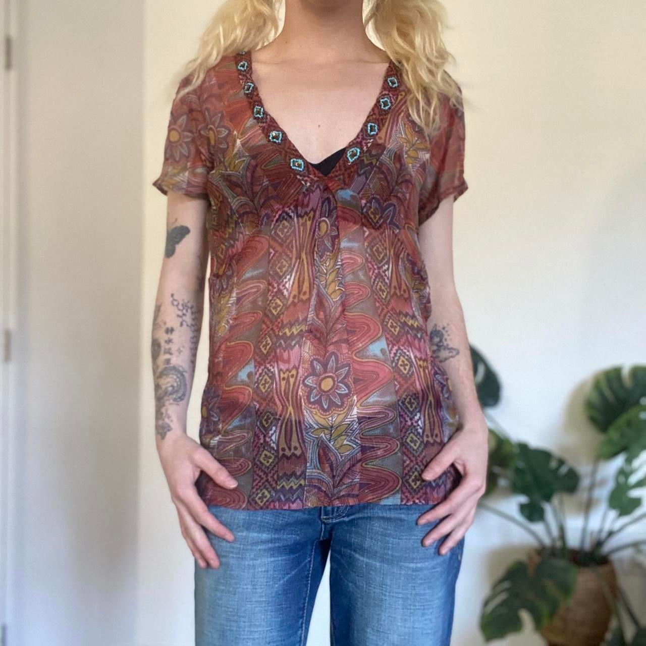 Y2K silk multicoloured boho top