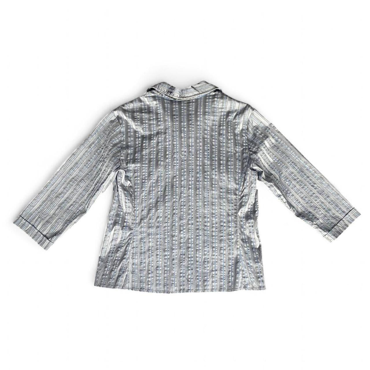 90s grey and blue stripe fitted button up