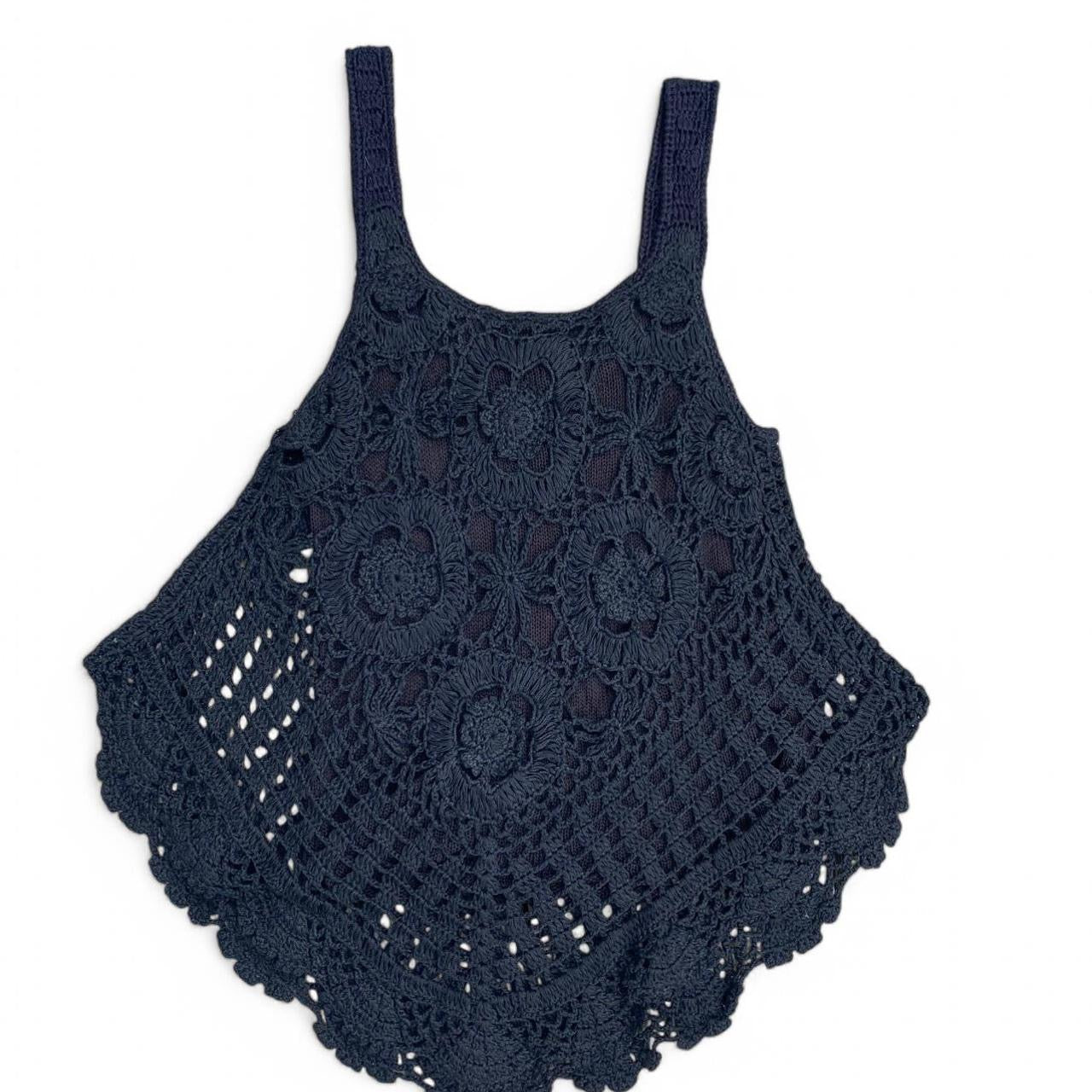 Cute Black Crochet Asymmetrical Top