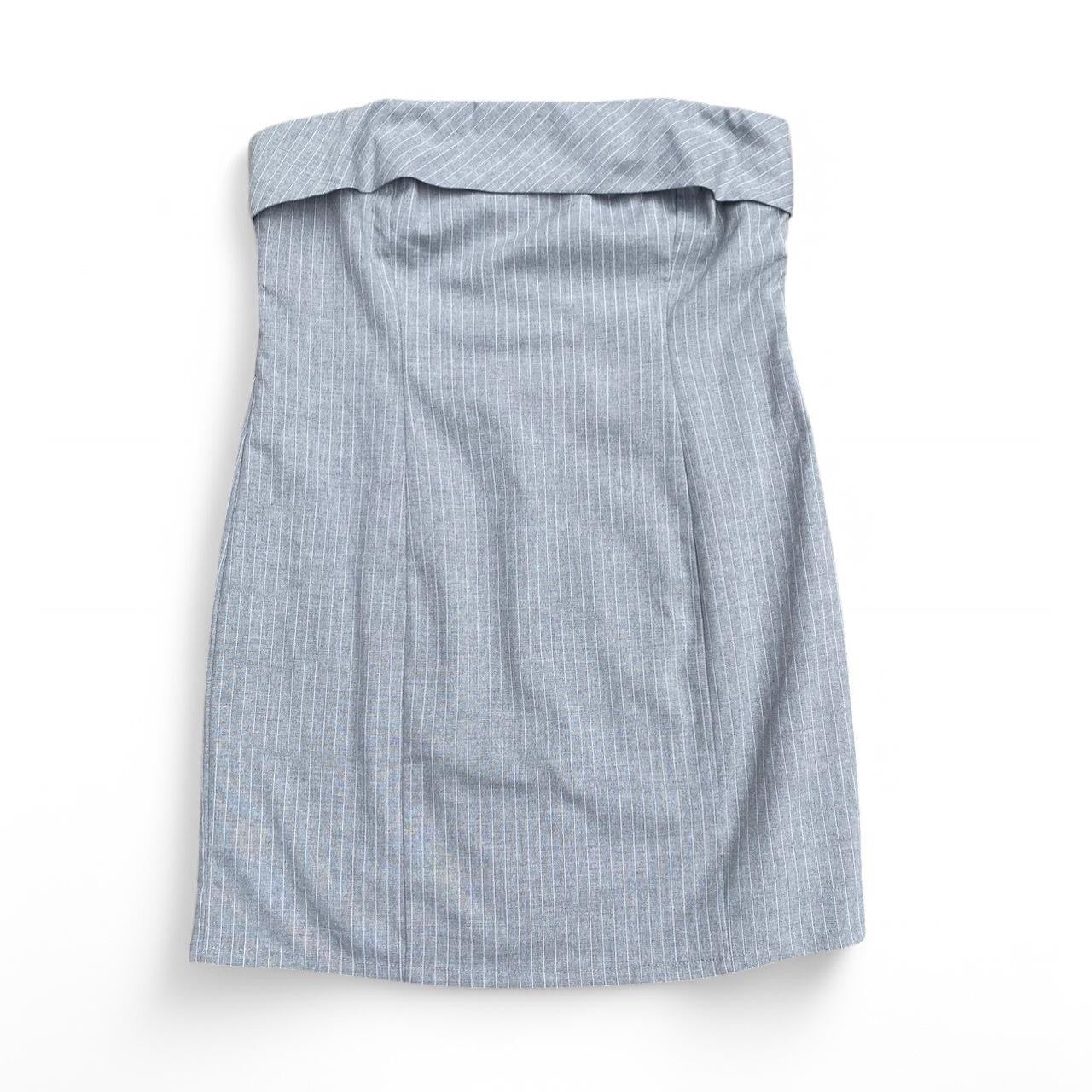 Grey and White pinstripe strapless mini dress