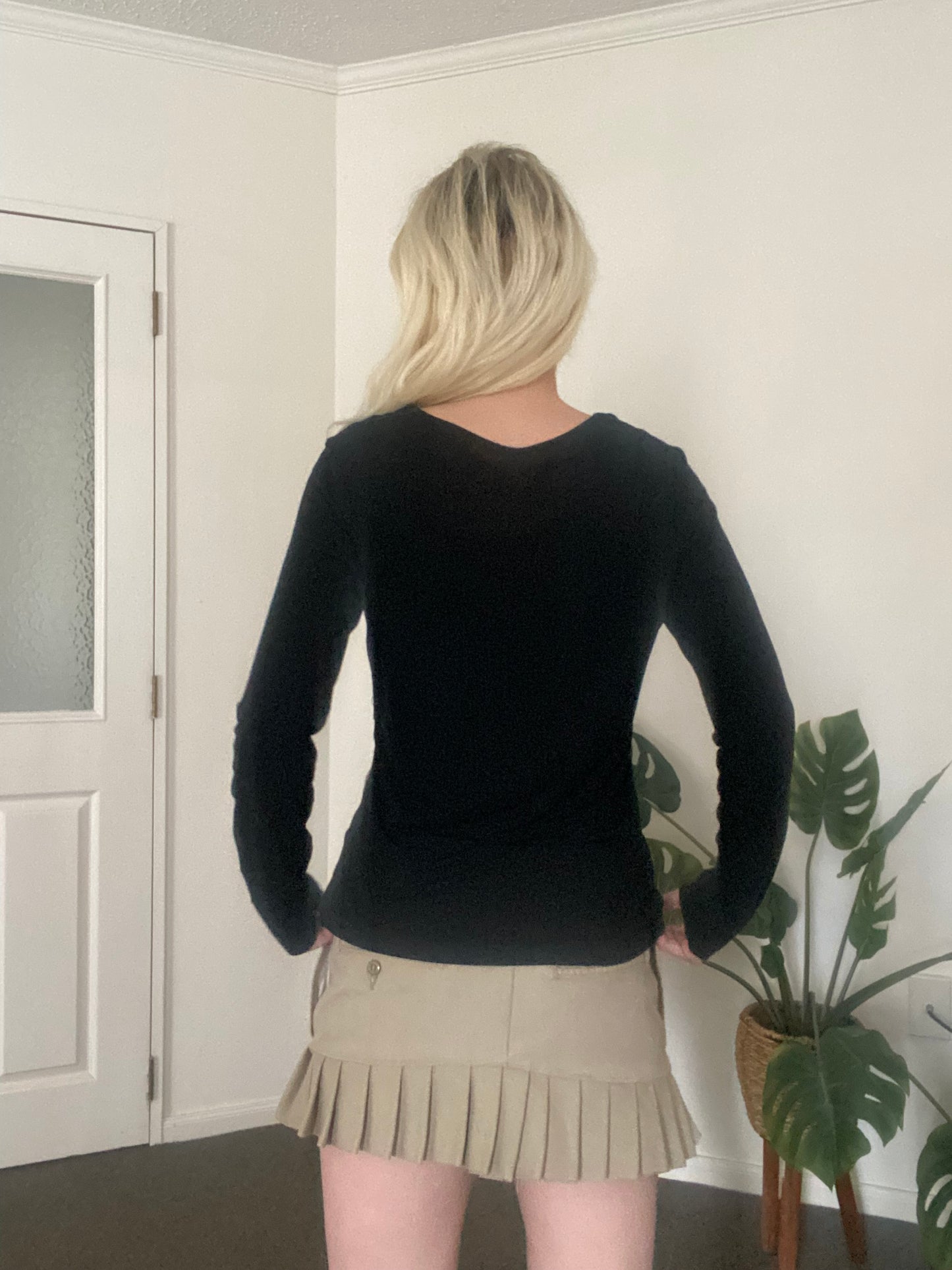 Cool 00s black ruched detailed longsleeve