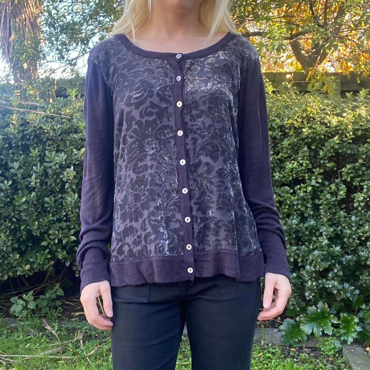 Navy velvet floral button up cardigan