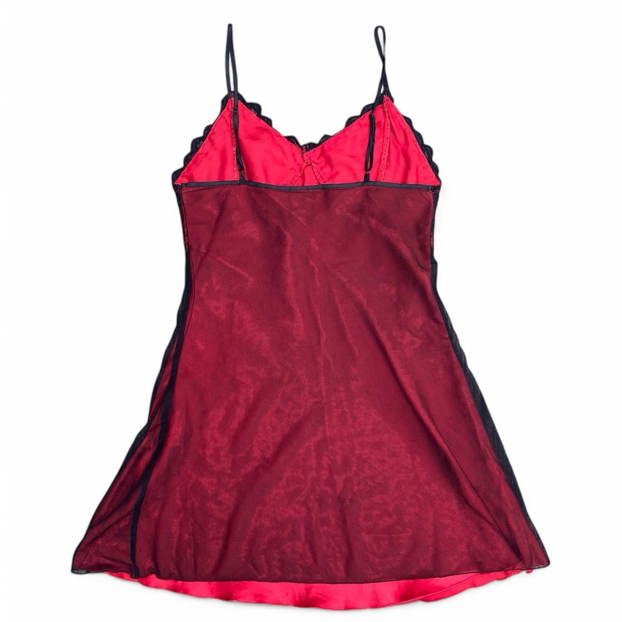 Vintage 90s Red & black lace-trimmed slip dress