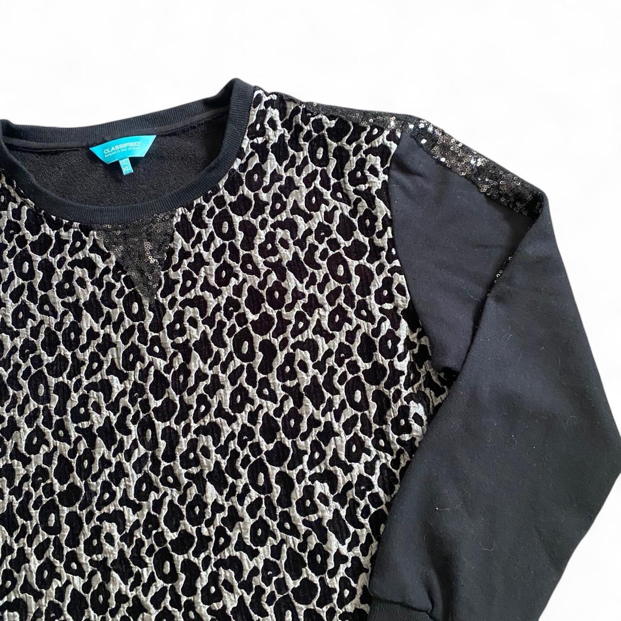 Black and grey leopard print oversized crew neck jumper