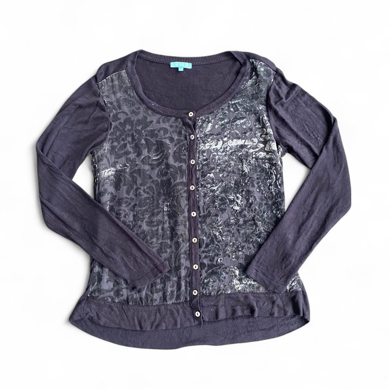 Navy velvet floral button up cardigan
