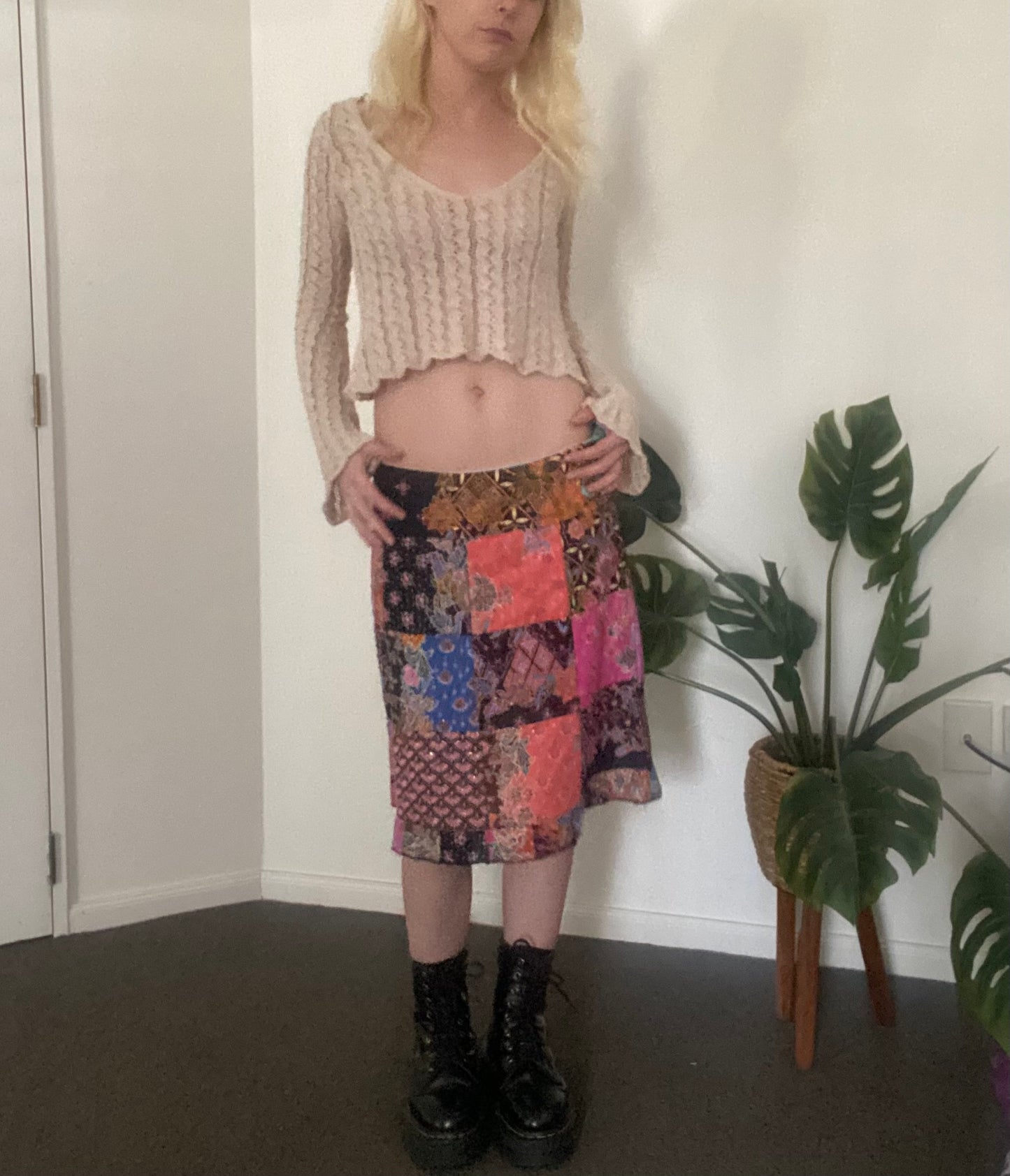 Amazing patchwork midi skirt with stunning beading 🩷