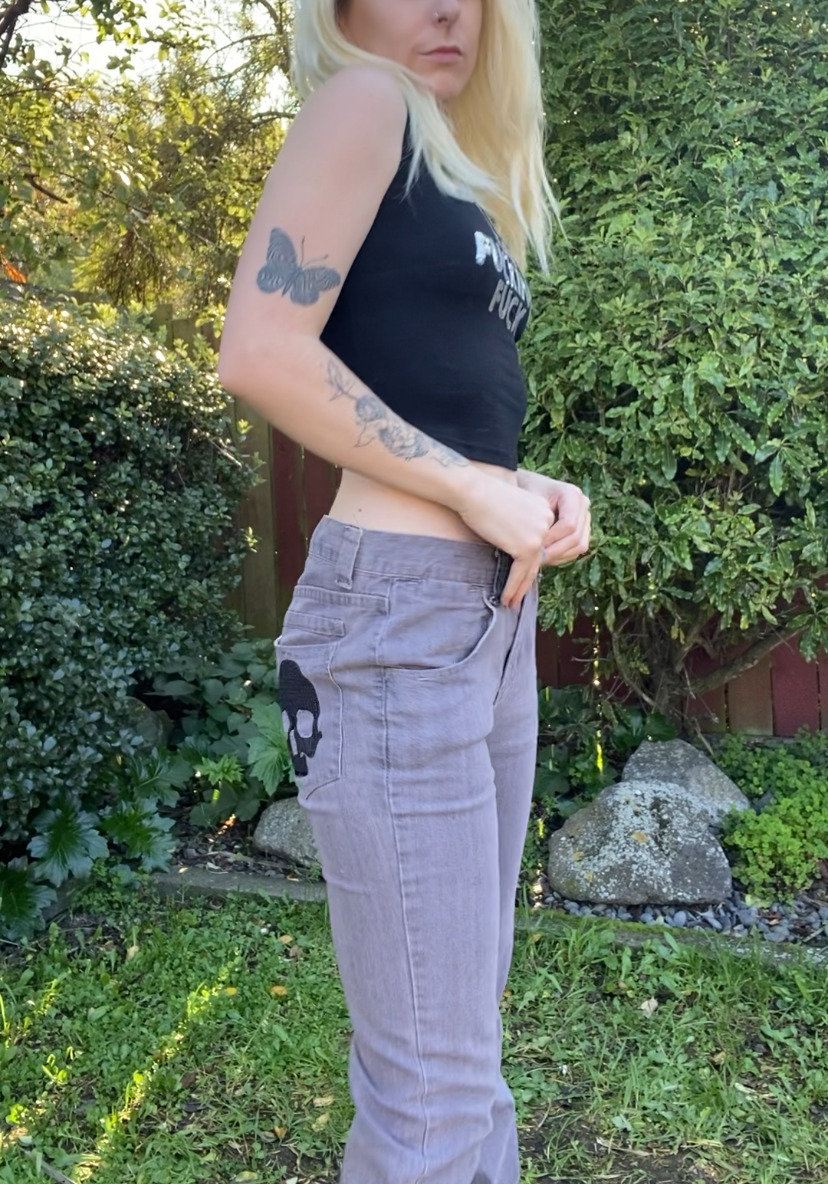 Y2K Grey Mid rise Skull Jeans