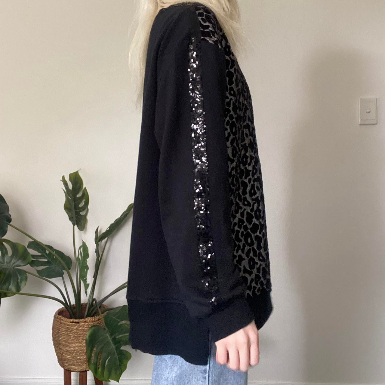 Black and grey leopard print oversized crew neck jumper