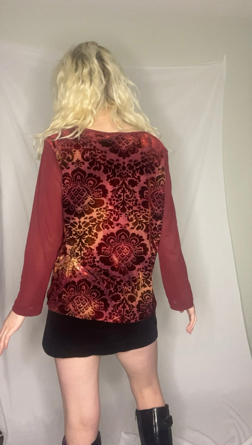 Vintage Burgundy velvet button-up top