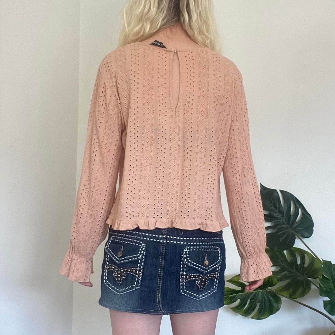Cute peach fairy frill rayon long sleeve top