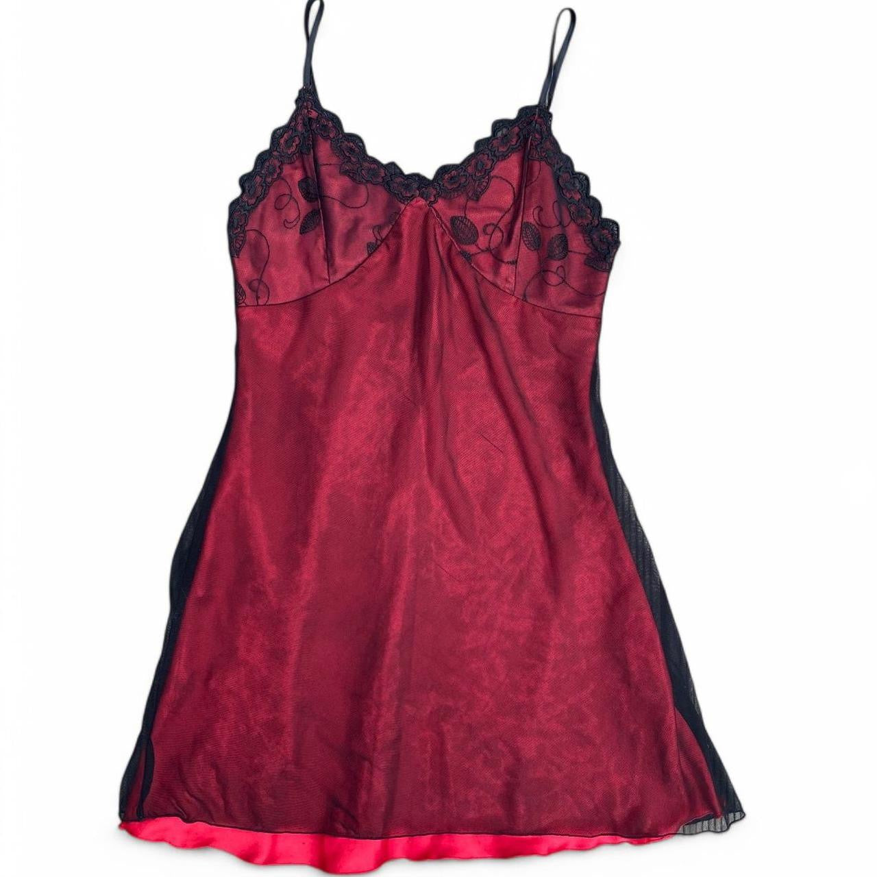 Vintage 90s Red & black lace-trimmed slip dress