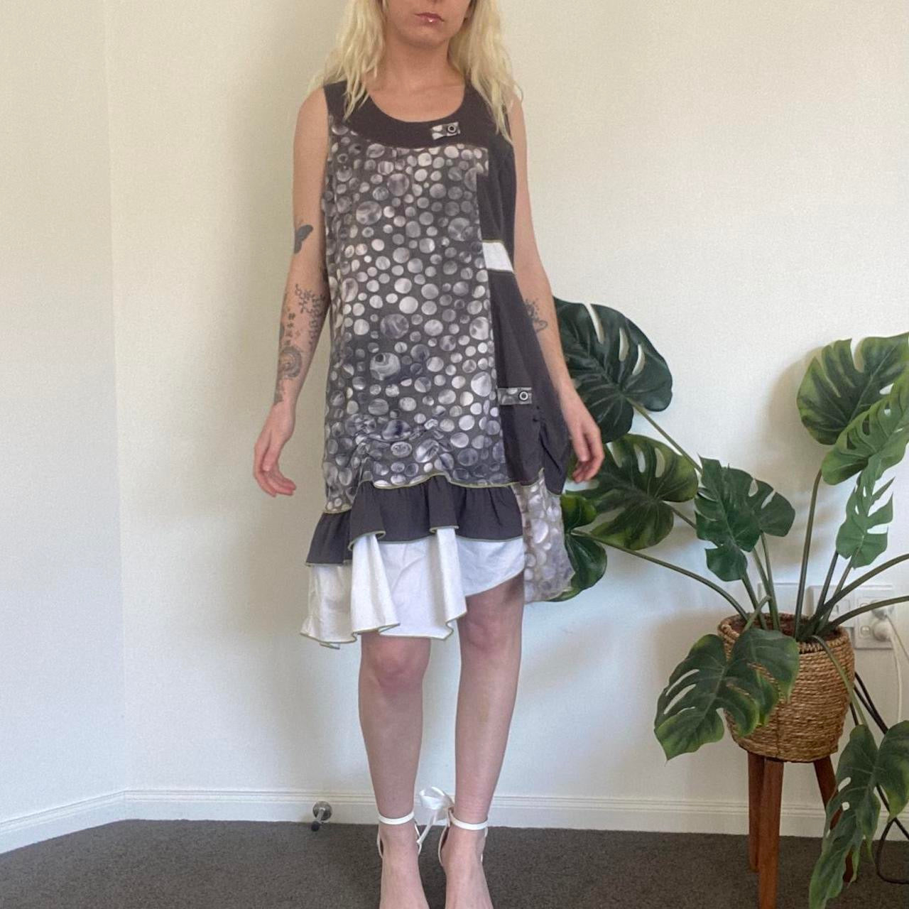 Y2K Grey and white fairy layered frill dress