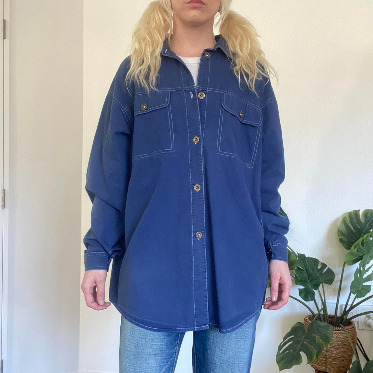 Blue denim style button up shirt